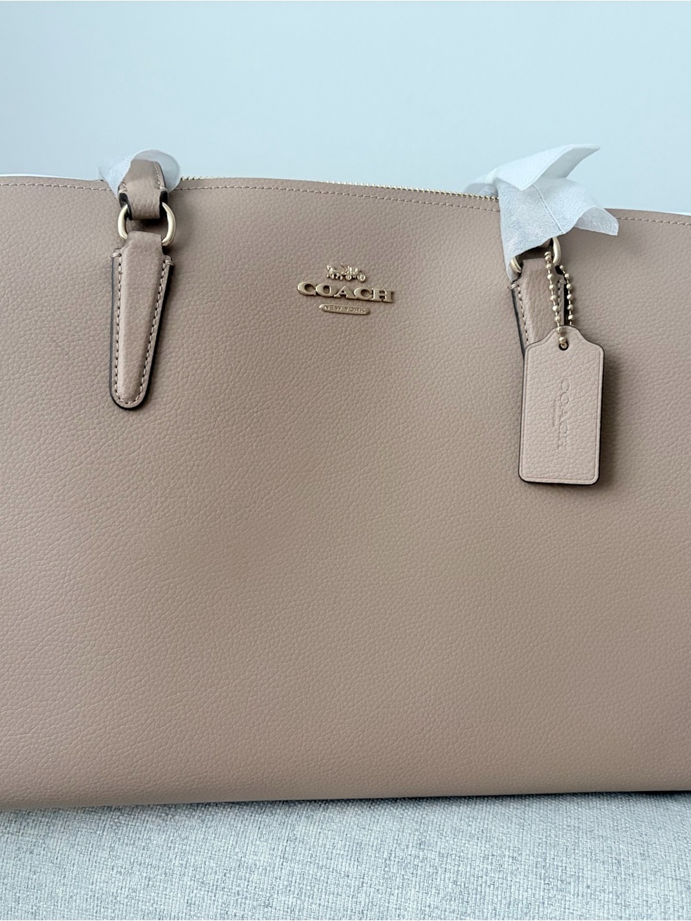Coach Pebbled Leather Tote in Taupe